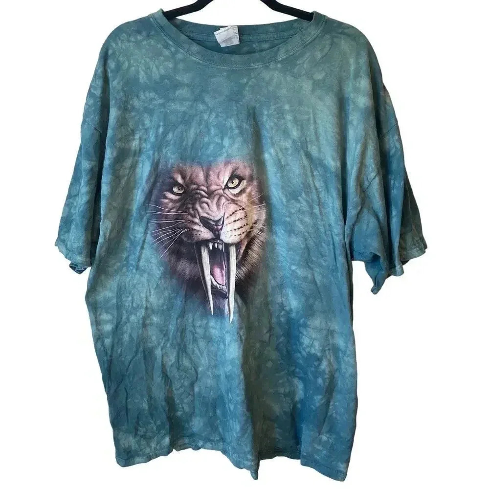 Cotton Tied Dyed Lion and Cat Prints Shirt Unisex Adult Plus Size 2XL